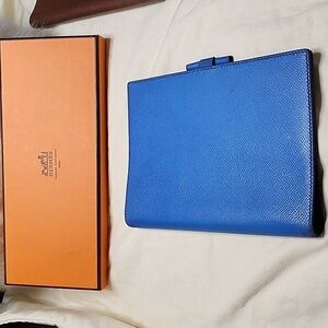 HERMES Agenda PM Day Planner Notebook Cover Leather Blue